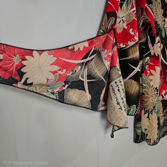 VTG Ravel Womens Black Red Floral Print 3/4 Sleeve Boat Neck Top Size Large - Picture 4 of 5